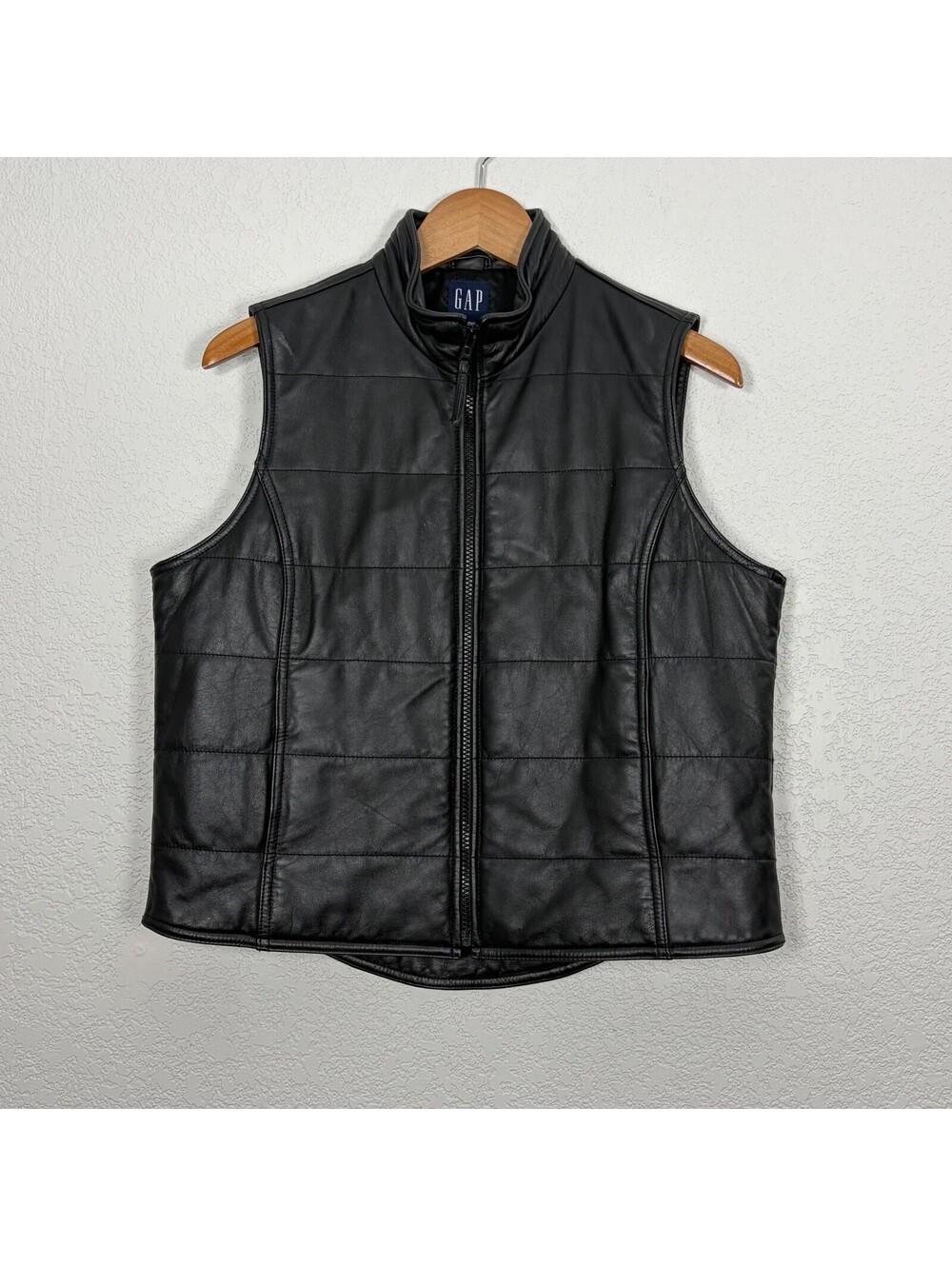 Vtg 1999 GAP Women’s M 100% Leather Vest Black Y2K Moto Biker Grunge Streetwear